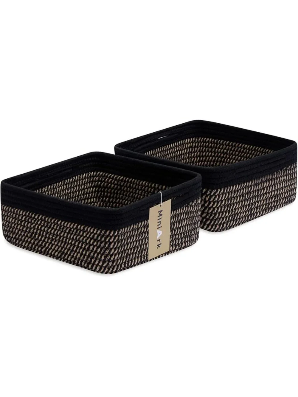 Set of 2 Boho Rope Woven Storage Baskets - Small Square Organizing Bins for